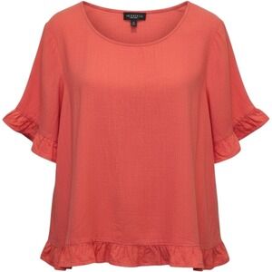 I.N. Studio Coral Ruffle Hem Tie Back Top Women's 1X Plus Size linen blend